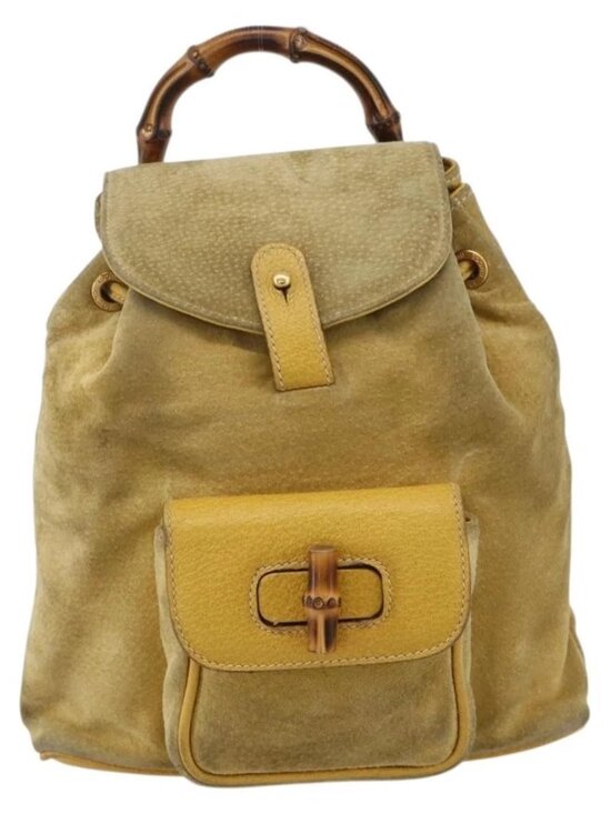GUCCI Bamboo Backpack Suede Yellow Gold 003 1705 0030 Auth YKZ1234